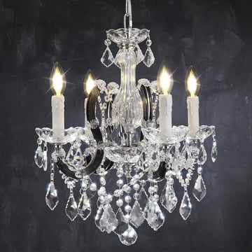 Crystal Candle Chandelier, K9 Crystal Lighting Chandelier, Pendant Flush Mount Ceiling Light, Modern Crystal Glass Chandelier for Bedroom Bar Kitchen Bathroom, H 23" x W 18" E12 Base, Black