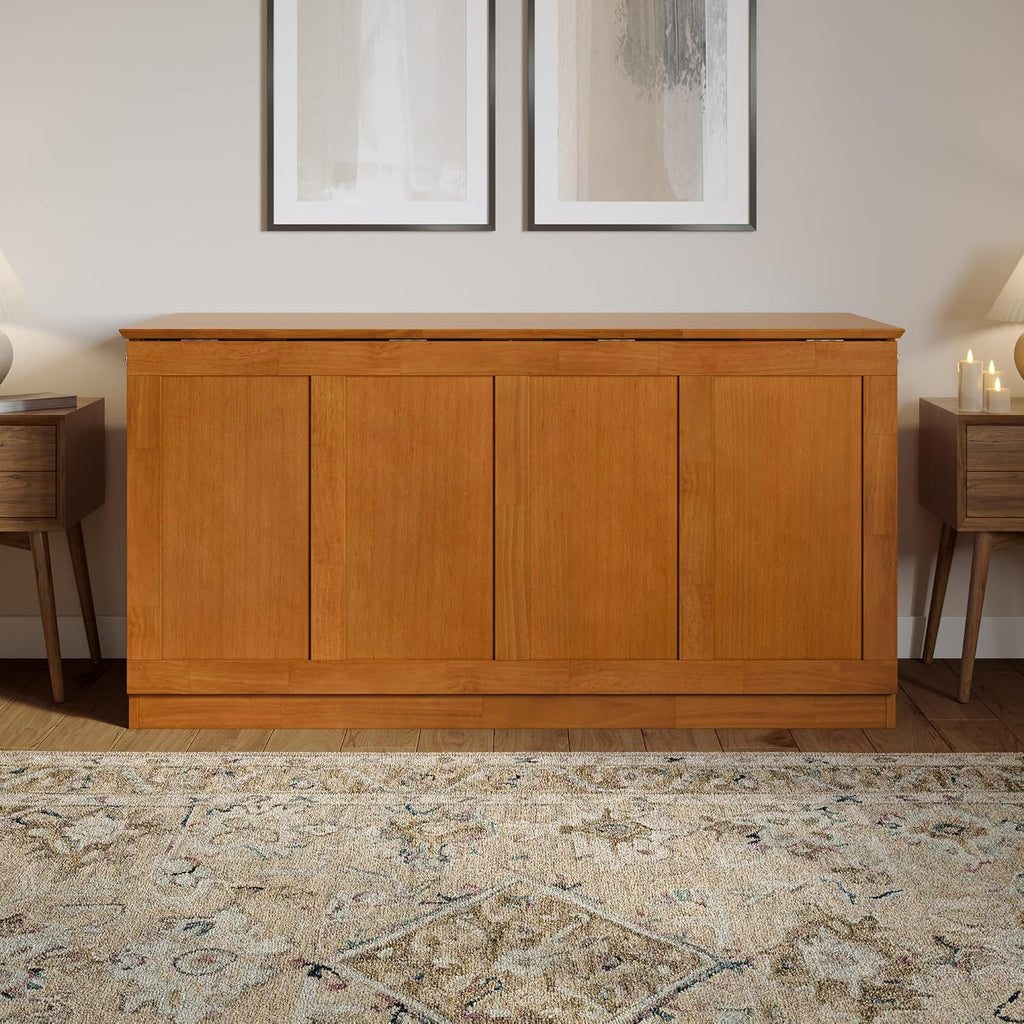 Queen Murphy Bed Chest with 6-Inch Folding Mattress, Light Toffee