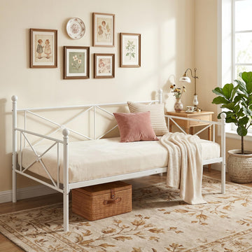 Daybed Twin Size, Day Bed Frame with Headboard, Heavy-Duty Metal Slats Support Platform, Guest Room, Easy Assembly
