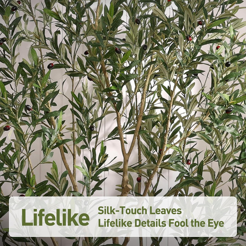 8ft Artificial Olive Tree, Natural Wood Trunk, 11.5in Planter