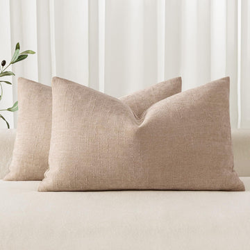 12x20 Inch Lumbar Textured Chenille Throw Pillow Covers Irish Cream
