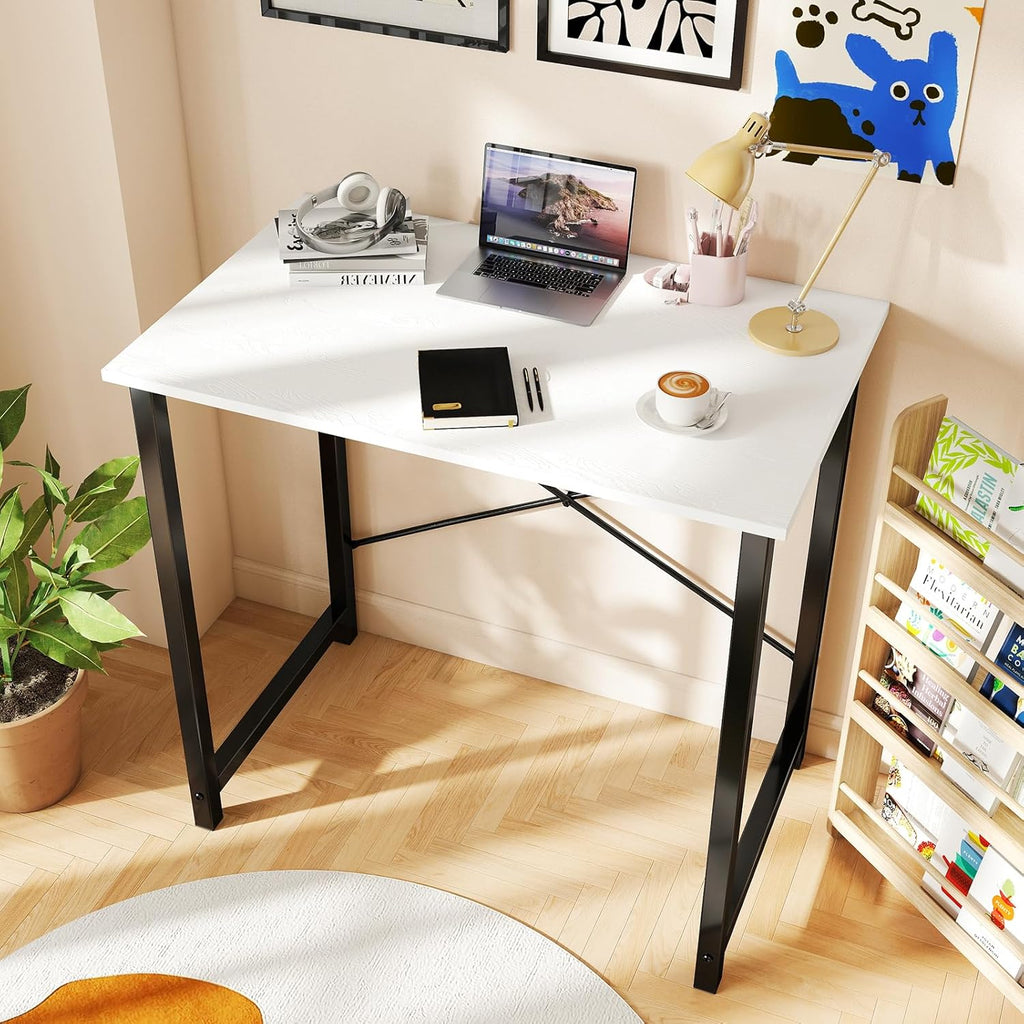 32 Inch Small Computer Desk, Modern Study Work Table Simple Style, Writing Desks with X-Shaped Reinforcement, Black