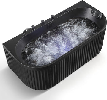 67 in. x 32 in. Freestanding Flat-Bottom Bathtub | Half-Oval Shaped Stone Resin Deep Soaking Free Standing Tub with