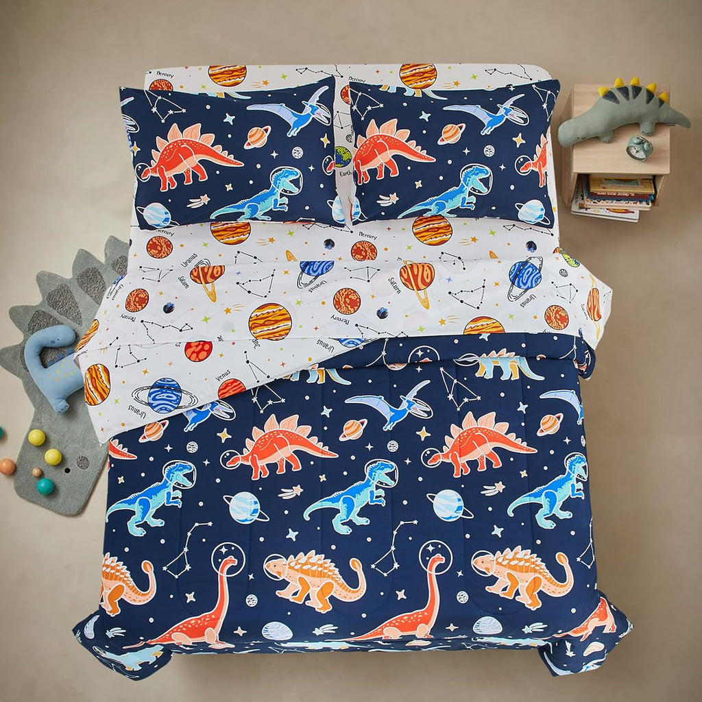5pc Glow in The Dark Dinosaur Kids Queen Comforter Sets