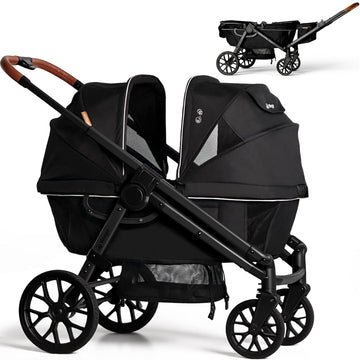 Lightweight Wagon Stroller for 2 Kids, Foldable All-Terrain, Black