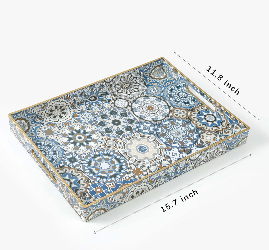 Boho Coffee Table Trays Serving Tray with Handles Large Tray for Ottoman Modern Decorative Tray