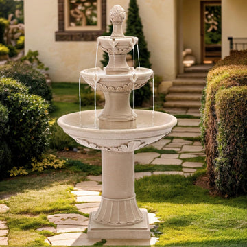 3-Tier Outdoor Water Fountain, 48.4" H Floor Backyard Garden Fountain, Water Feature Indoor with Pump, Outdoor