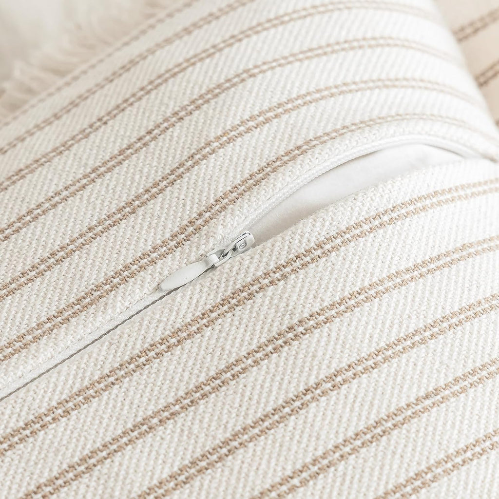 Throw Pillow Covers 18x18 Set of 2 Striped Fringe Pillow Cover Farmhouse Cushion Covers with Tassel Neutral Boho