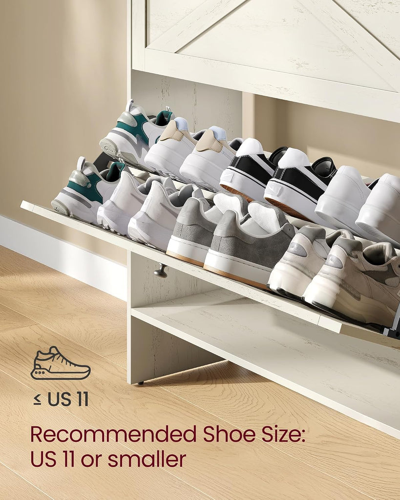 Shoe Storage Cabinet Organizer with 2 Flip Drawers, Freestanding Narrow Shoe Rack Cabinet , Farmhouse Style, Fits 14