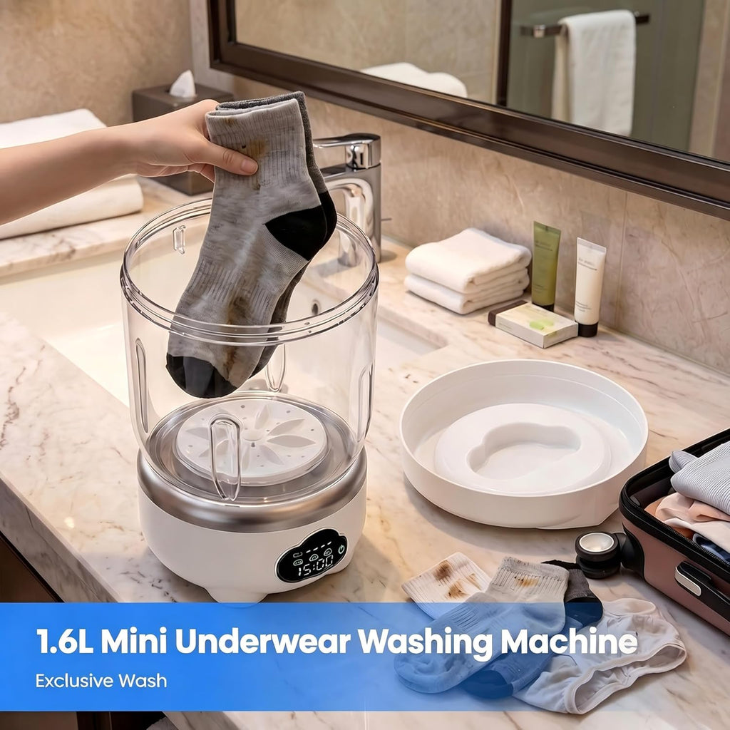 Mini Underwear Washing Machine, Portable Washing Machine, Upgrade 1.6L Foldable Mini Washer with 3 Modes, Rechargeable