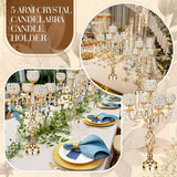 8 Pcs 5 Arm Crystal Candelabra Centerpieces for Table 27 Inch Retro Victorian Crystal Candle Holders Bowl Table