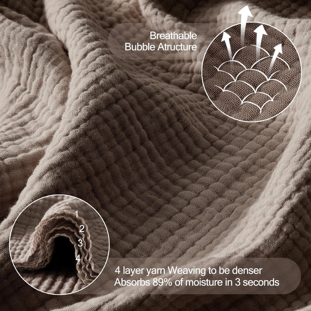 Muslin Throw Blanket 100% Cotton Blankets 4-Layer Breathable Lightweight Soft