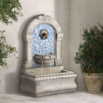 Manhasset 30 1/4" High Large Italian Outdoor Decor Blue Faux Stone Floor Fountain Standing Waterfall Tiered Cascading