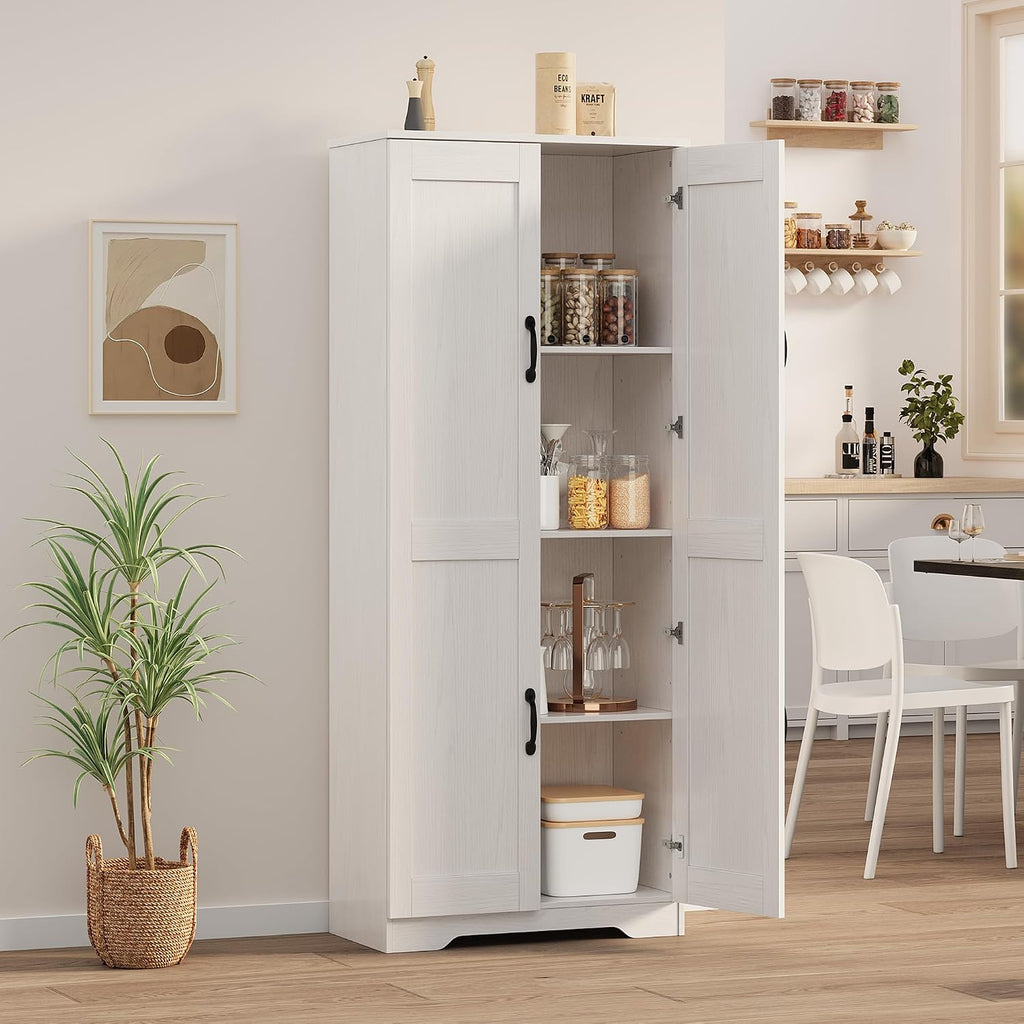 Kitchen Pantry Cabinet, Freestanding White Pantry Storage Cabinet, 60 in Cupboard, Tall Bathroom Storage Cabinet with