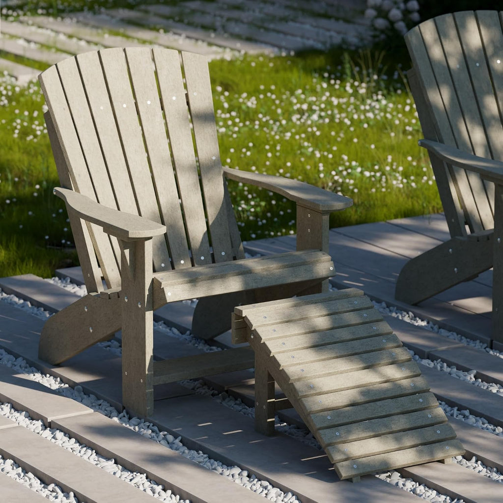 Heritage Adirondack Chair, Weathered Wood - Outdoor All-Weather Poly Furniture , Deck, Yard