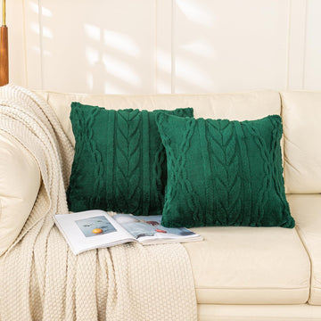 Sherpa Throw Pillow Covers, Set of 2-Forest Green, 18"x18"