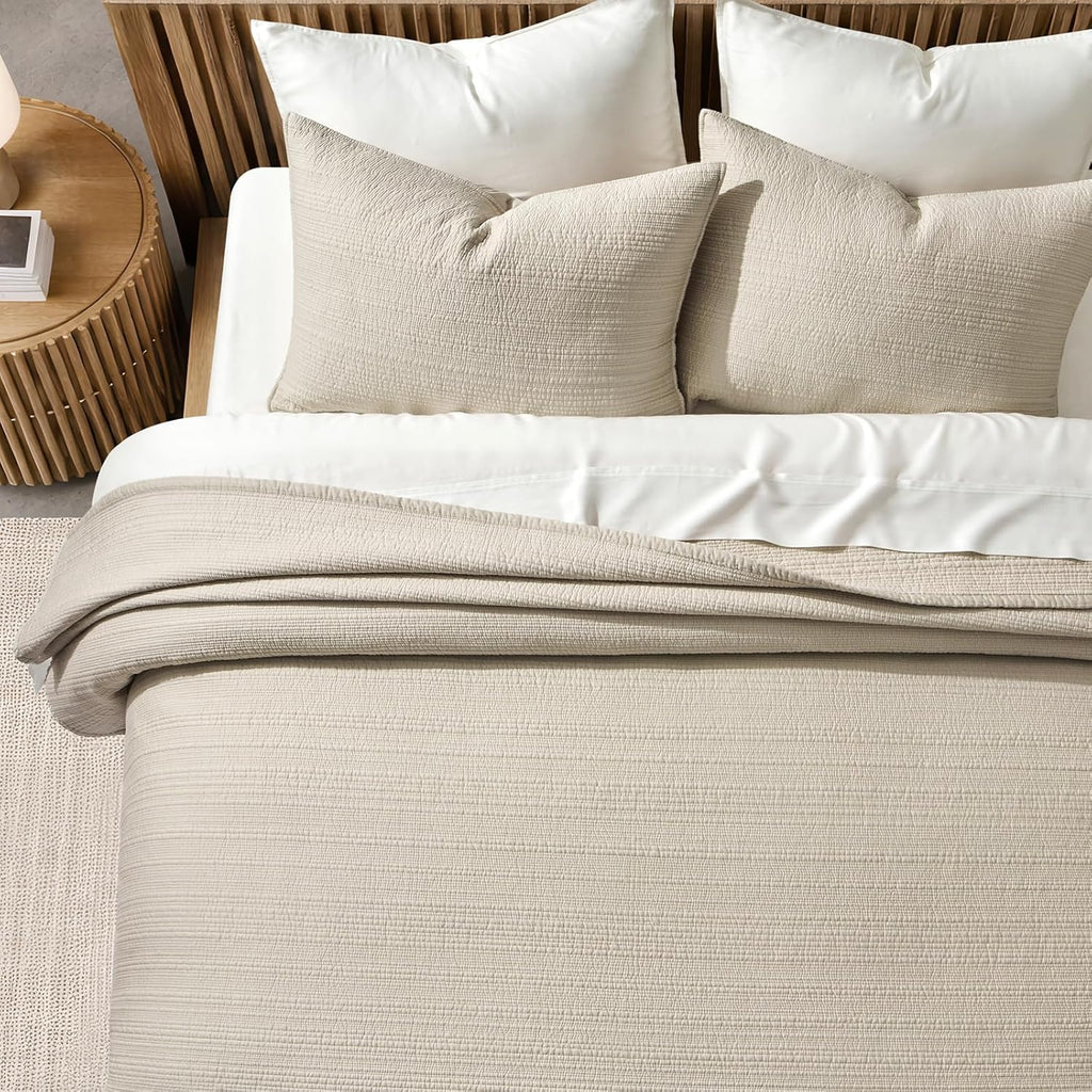 Channel Stitch 100% Cotton Quilt Set, Pre-Washed Cotton Sateen Coverlet Bedspread, 3-Piece Soft & Breathable