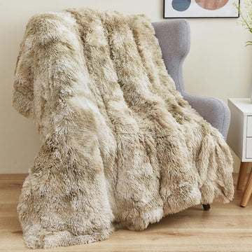 Fuzzy Faux Fur Throw Blanket Tie-dye Beige Super Soft Cozy Plush Fuzzy Shaggy Blanket, Throw(50"x60"))