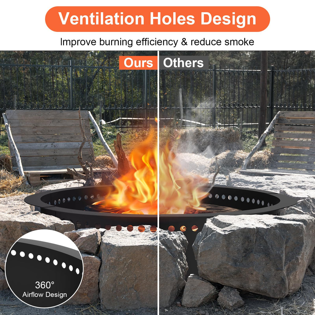 Smokeless Fire Pit Ring, 64-Inch Outer/60-Inch Inner Heavy Duty Large Solid Metal Steel Flower Shape Firepit Rim