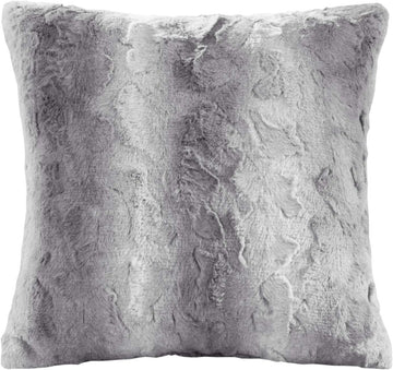 Zuri Faux Fur Ombre Stripe Ultra Soft Luxury Decorative Throw Pillows, 20" x 20", Grey