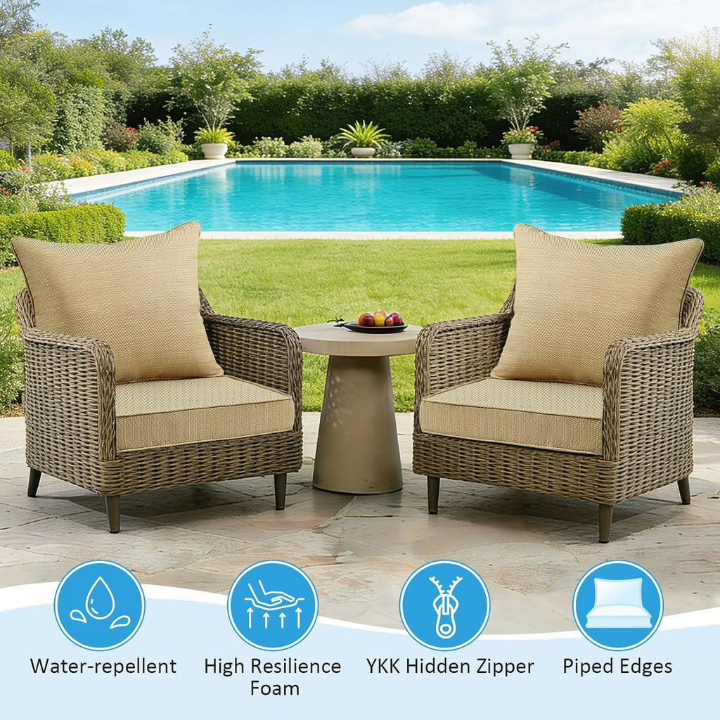 Outdoor Deep Seat & Back Cushion Set (2-Pack), 24 x 24 Inch Water Repellent and Fade Resistant Patio Furniture with - Set of 2