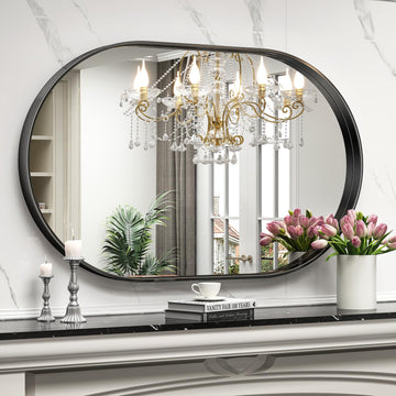Black Oval for Wall, 48"x30" Bathroom Vanity Mirrors with Metal Framed, Modern Large Living Room Wall Decorative Hang