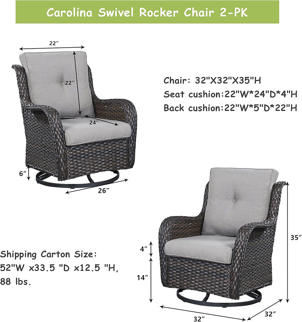 Wicker Rocking Chair Swivel Chairs - 2 Piece Rocker Patio Chairs Set Rattan Rocking Chair for Outdoor Porch Deck