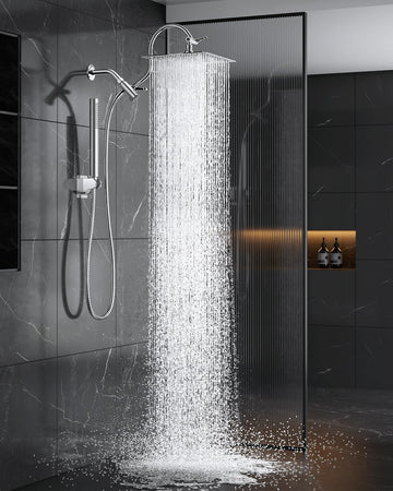 All Metal Dual Shower Heads Combo with Curved Extension Arm, 10" Rain Shower Head with Handheld Spray