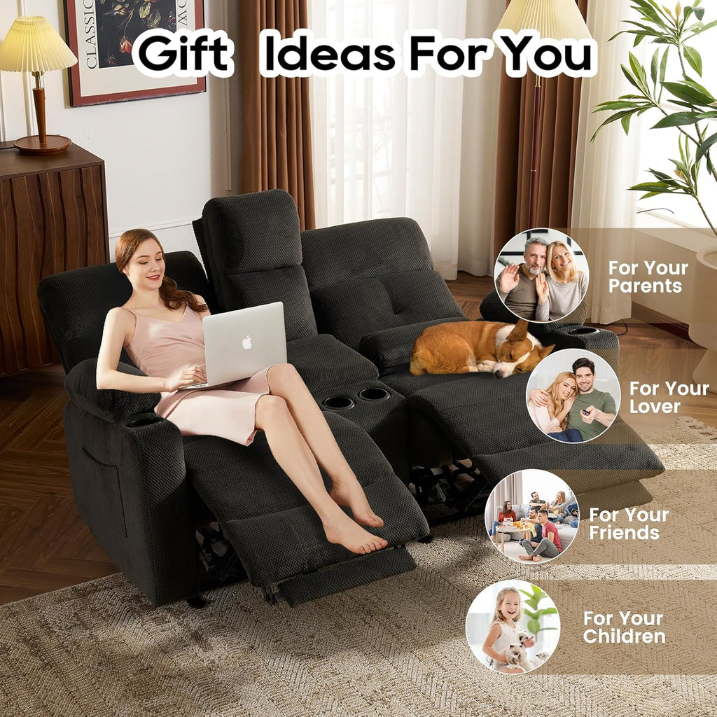Power Reclining Loveseat, Massage Loveseat Recliner Sofa Home Theater Seating with Heat