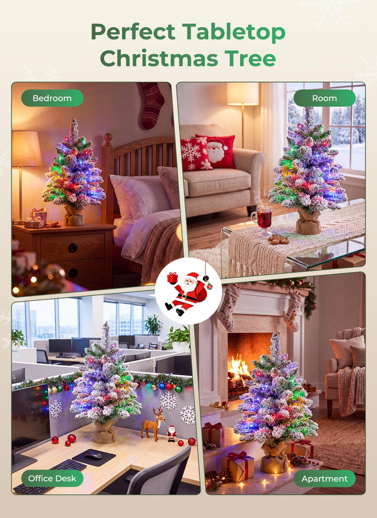 1.9ft Pre-lit Artificial Mini Christmas Tree, PVC Flocked Tabletop Decor