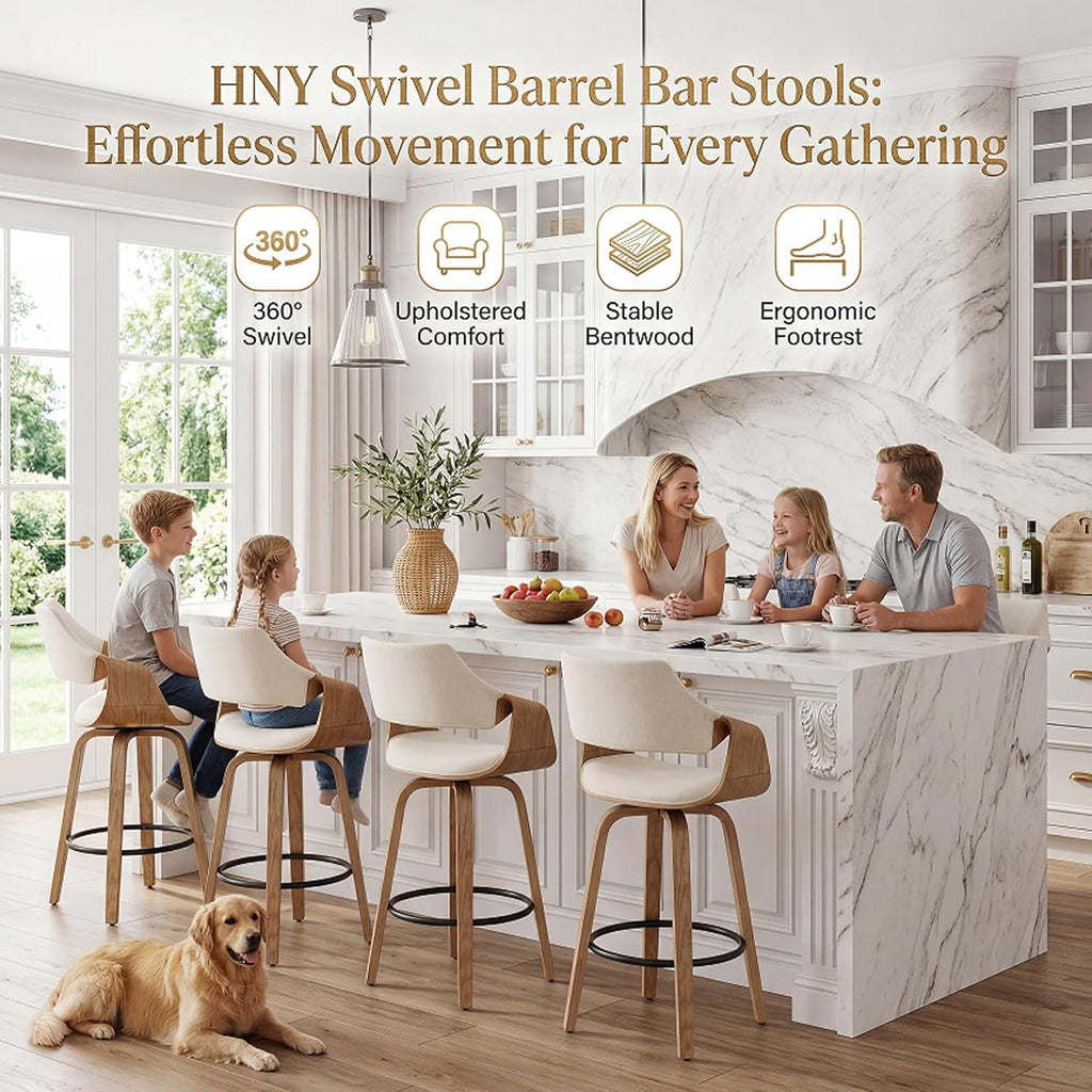 26 Inch Modern Barrel Swivel Counter Stools Counter Height Swivel Bar Stools with Backs Set of 2, Beige Linen