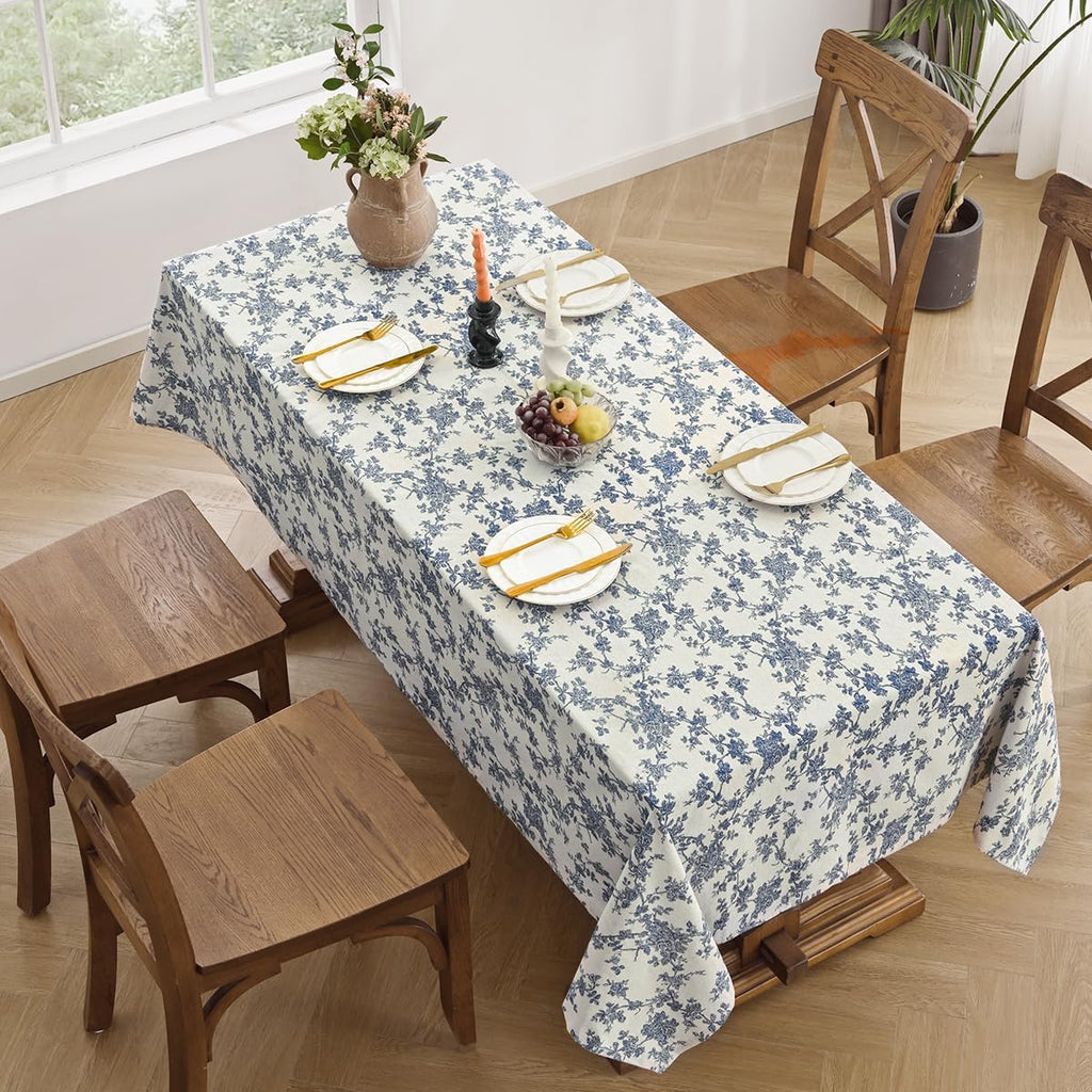 Cotton Linen Rectangle Tablecloth - Pastoral Floral Tablecloth Washable Table Cloth Dining Room Tabl
