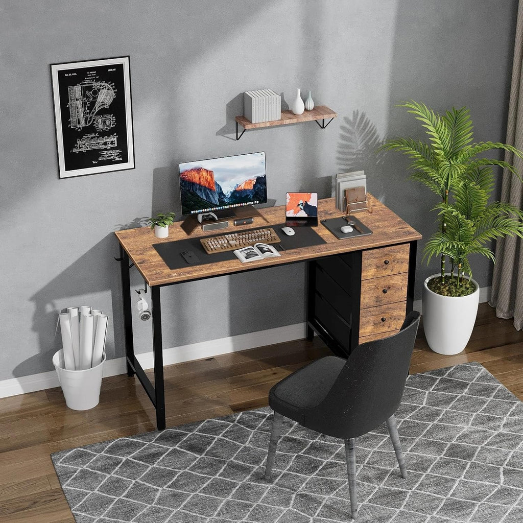 47 inch Computer Desk with 4 Drawers, Reversible Writing Work Study Desk Bedroom, Modern Simple Student PC Desks