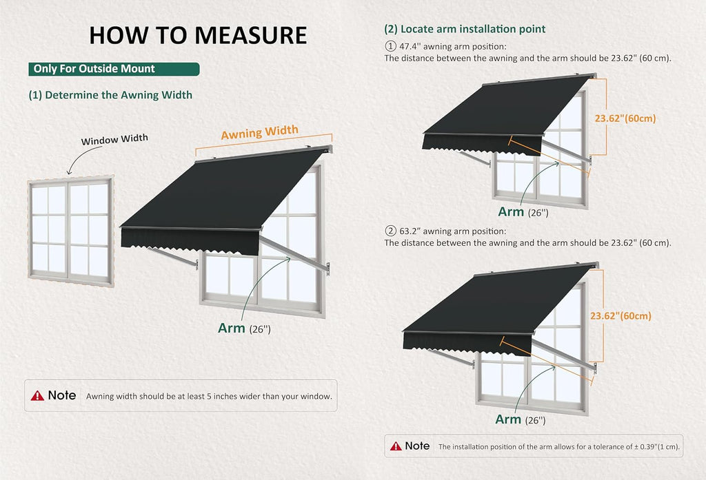 Patio Window Awnings 48" with Aluminum Frame, Fully Assembled Manual Retractable Sunshade Canopy for Windows & Doors