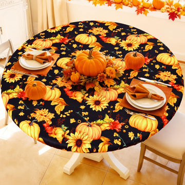Round Spandex Thanksgiving Fitted Tablecloth for 57"-68" Tables