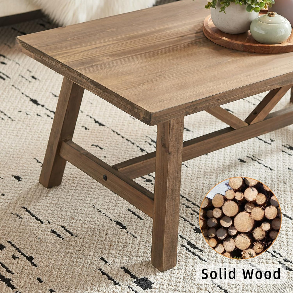 Farmhouse 43" Coffee Table,Solid Wood Center Tables and Office, Rustic Wooden Rectangular Table with V-Shaped Support