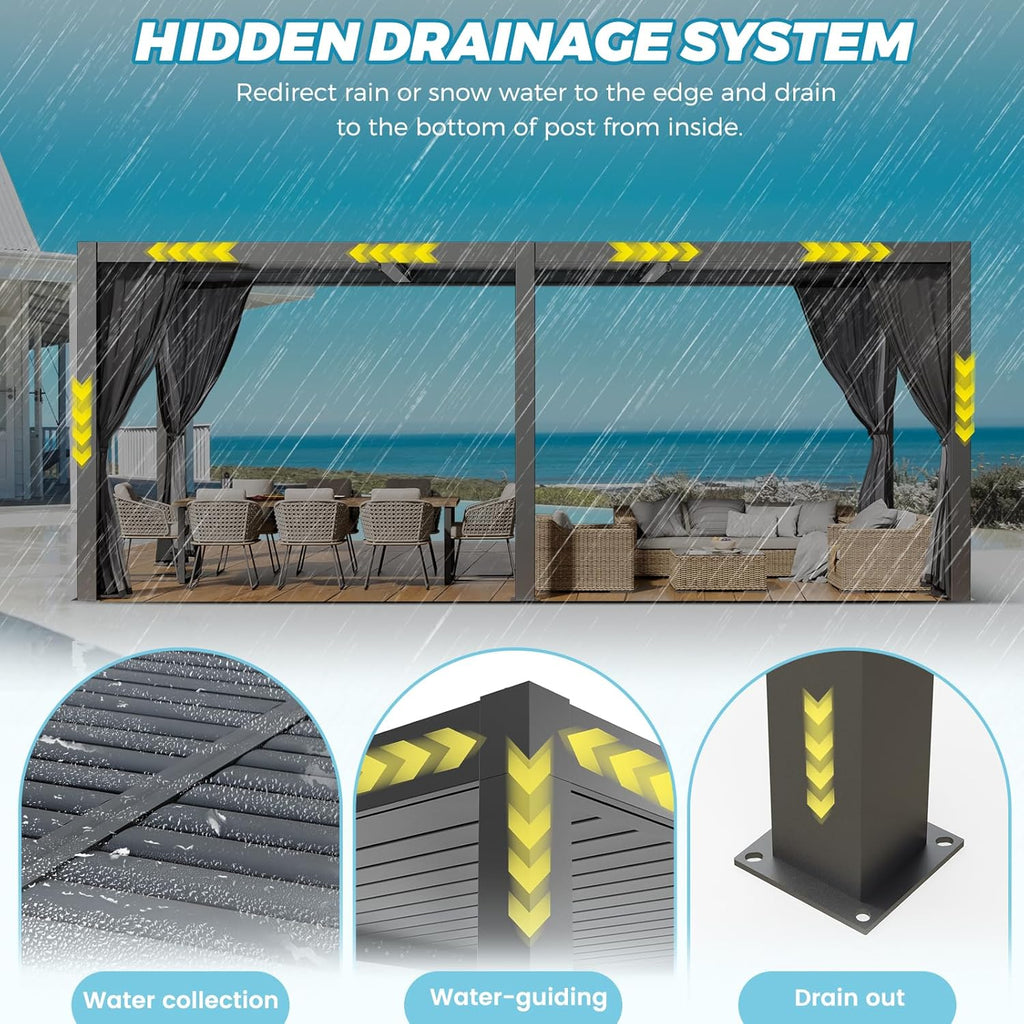 Outdoor Louvered Pergola 10' x 20', Aluminum Pergola with Adjustable Roof