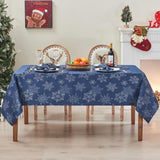 Rectangle Fancy Metallic Sparkling Snowflake Christmas Fabric Table Cloth red Hunter Gold Navy White