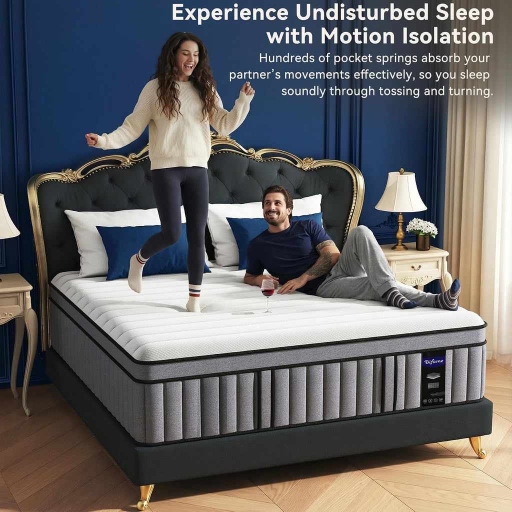 Upgraded Luxury 14 Inch California King Size Hybrid Mattress, Firm Feel | Memory Foam & Pocket Springs, Reinforced