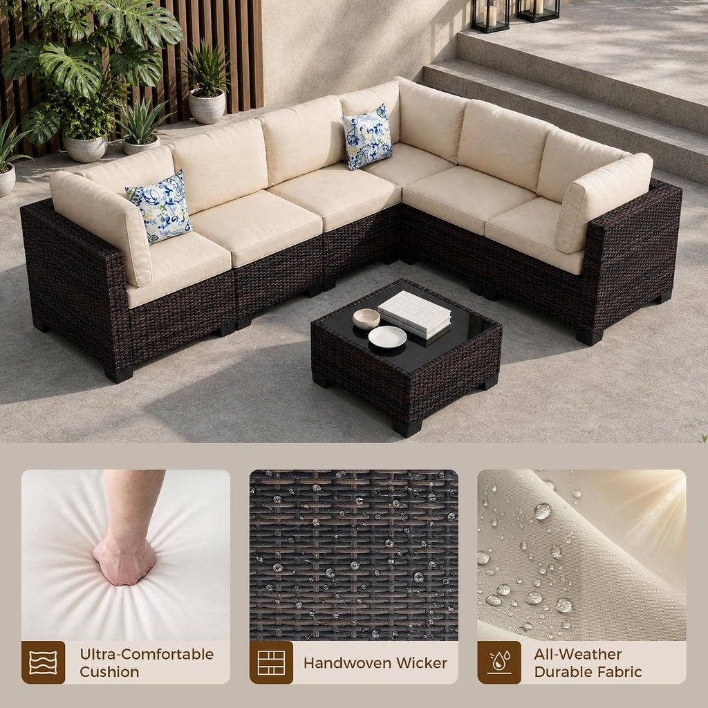 8-Piece Modular Patio Furniture Set with Storage Box Outdoor Sectional Sofa | Patio Conversation Set with Coffee