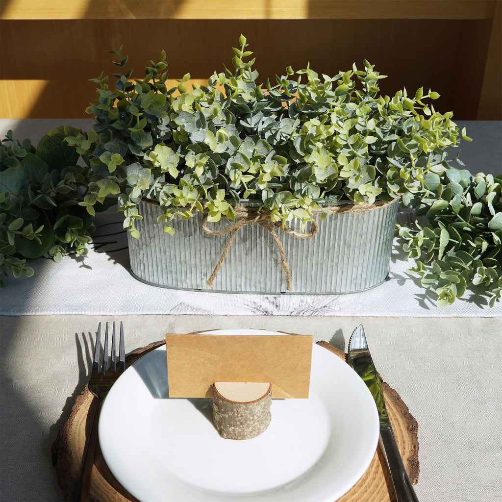 Artificial Eucalyptus Arrangement in Rustic Oval Galvanized Metal Planter Box Faux Eucalyptus Bush Greenery Potted