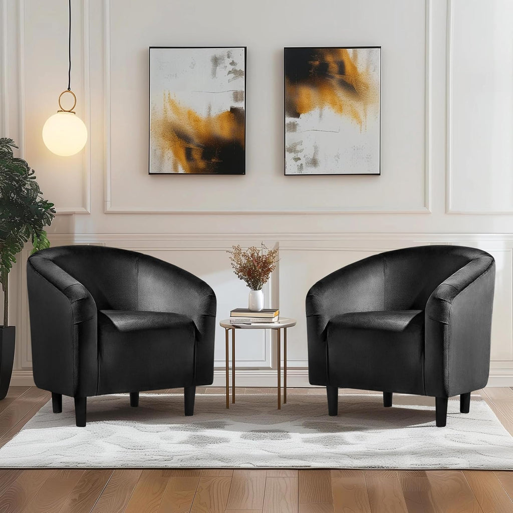 Velvet Accent Chairs, Compact Furry Barrel Chairs with a Curved Silhouette , Black