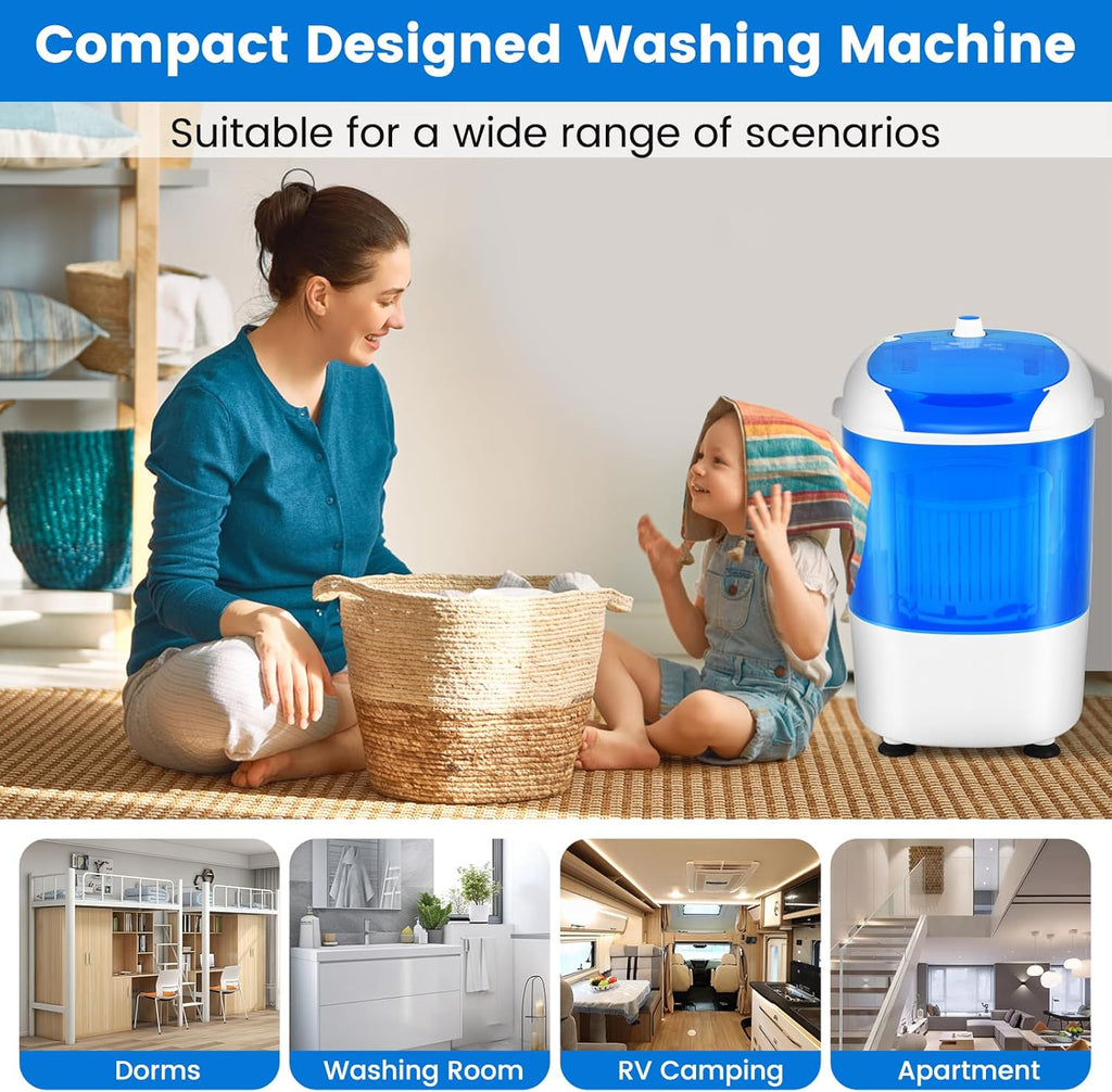 Portable Mini Washing Machine with Spin Dryer, Washing Capacity 5.5lbs, Electric Compact Machines Durable Design