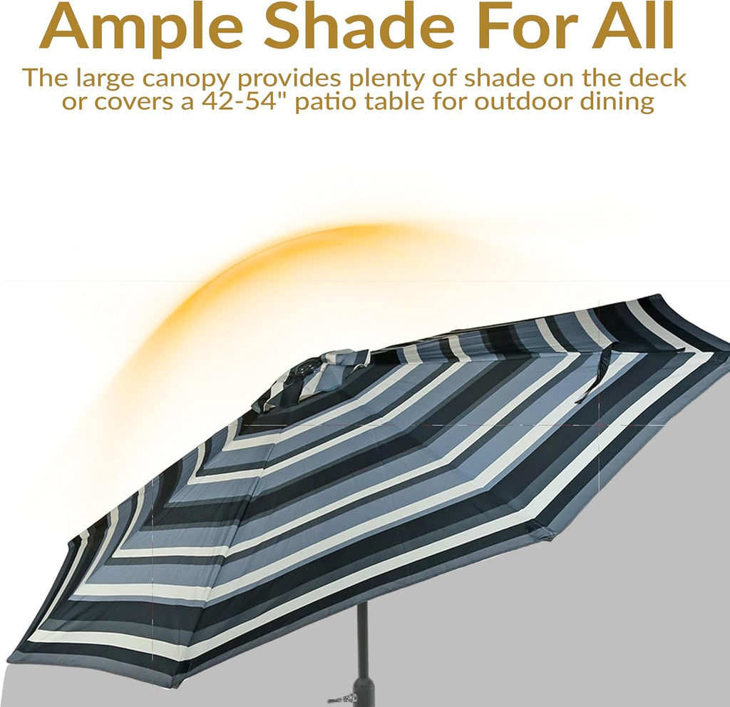 Outdoor Patio Umbrella - Polyester Table Market Umbrella with Push-Button Tilt and Crank - 8 Sturdy Ribs