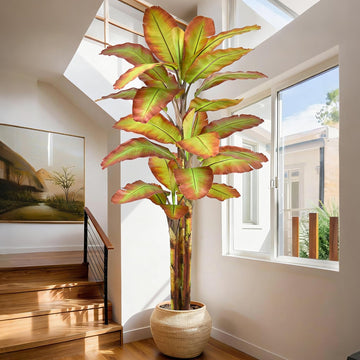 BananaTree 9FT Tall Large Faux Trees with Realistic Leaves, Fake Banana Floor Potted Artificial Plants Living Room