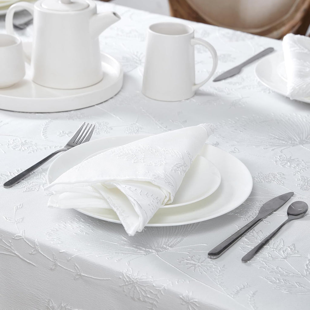 Tablecloth Raised Woven Embroidered Jacquard Fabric, Wrinkle Resistant for Dining, Holiday, Party, W