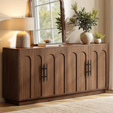 67" Arched Walnut Buffet Cabinet with Storage, Large Credenza with 4 Doors