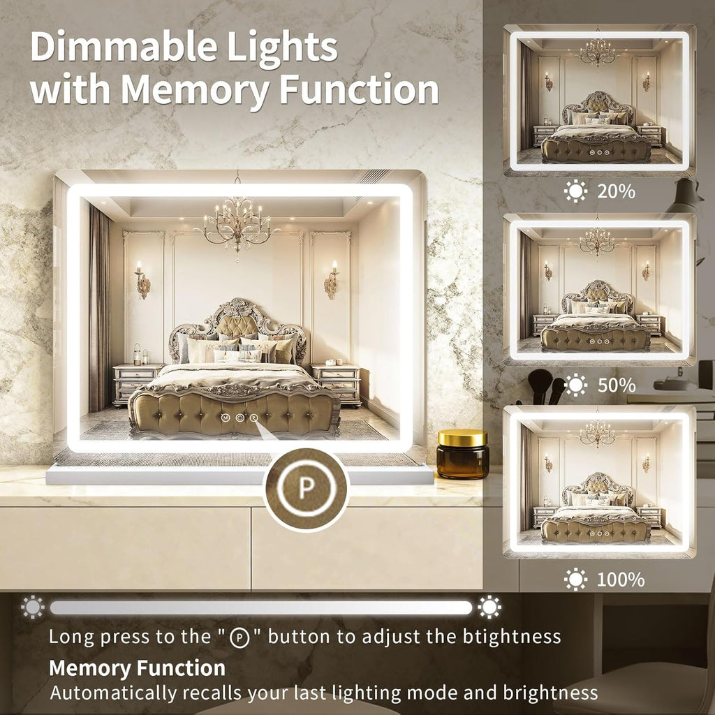 23"x 18" Large Vanity Mirror with Lights, LED Makeup Mirror for Dresser and Desk, 10X Magnification, Dimmable Touch