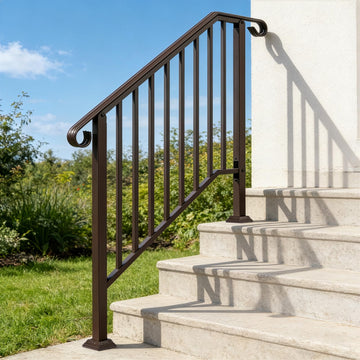4 Step Handrails for Outdoor Steps, Galvanized Steel Stair Railing Fits 3 or 4 Steps, Metal Hand Railing with
