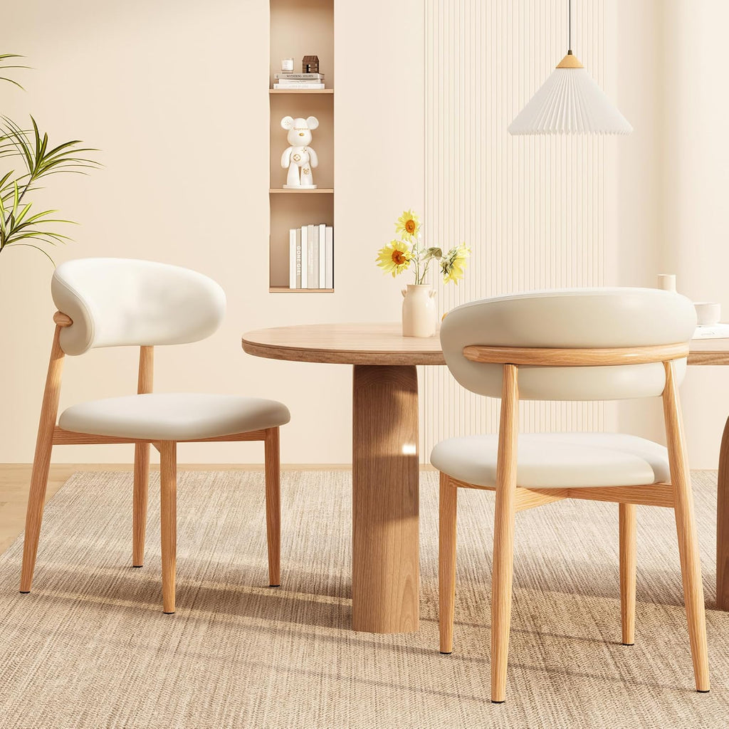 Kitchen Dining Chairs Set of 4 Modern Upholstered Leather Farmhouse Dining Room Chair with Metal Legs, Beige